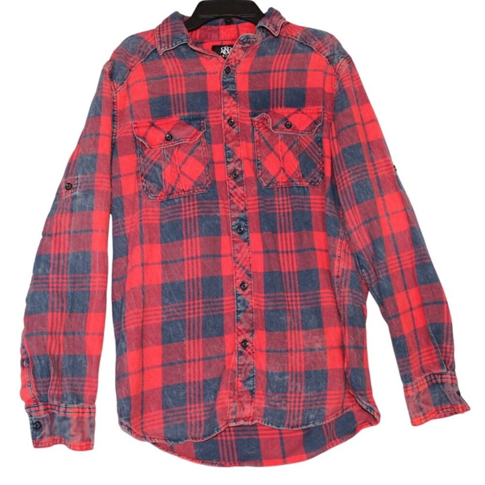 Rock & Republic Red Plaid Button Up LS Mens Size Small